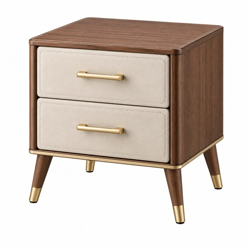 Nachttisch von Furniaurelia in Walnuss Beige Gold, 50x40x60 cm, mit 2 Schubladen und eleganter Oberfläche