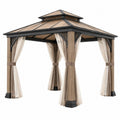 Gartenpavillon aus Metall und Polyester in Beige und Braun mit Vorhängen, Maße 300x300x290 cm, von Furniaurelia