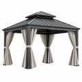 Stahl-Pavillon 300x300 cm in Anthrazit mit Vorhängen und Doppeldach, wetterfestes Gartendach von Furniaurelia