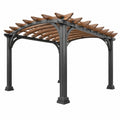 Pergola aus Metall und Holz in Anthrazit-Braun mit offenem Lamellendach, Maße 300 x 300 x 230 cm, von Furniaurelia