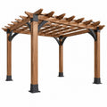 Braune Holz-Pergola 300x300x240 cm mit Metallbeschlägen für den Garten, bietet Schatten und stilvollen Außenbereich