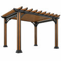 Pergola aus Stahl und Holz in Schwarz Braun mit Lamellendach, 300x300x250 cm, ideal für Gartenbereiche.