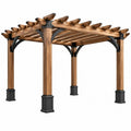 Gartenpergola aus Holz und Metall, braun und schwarz, 300 x 300 x 240 cm, mit offenem Dach für den Außenbereich