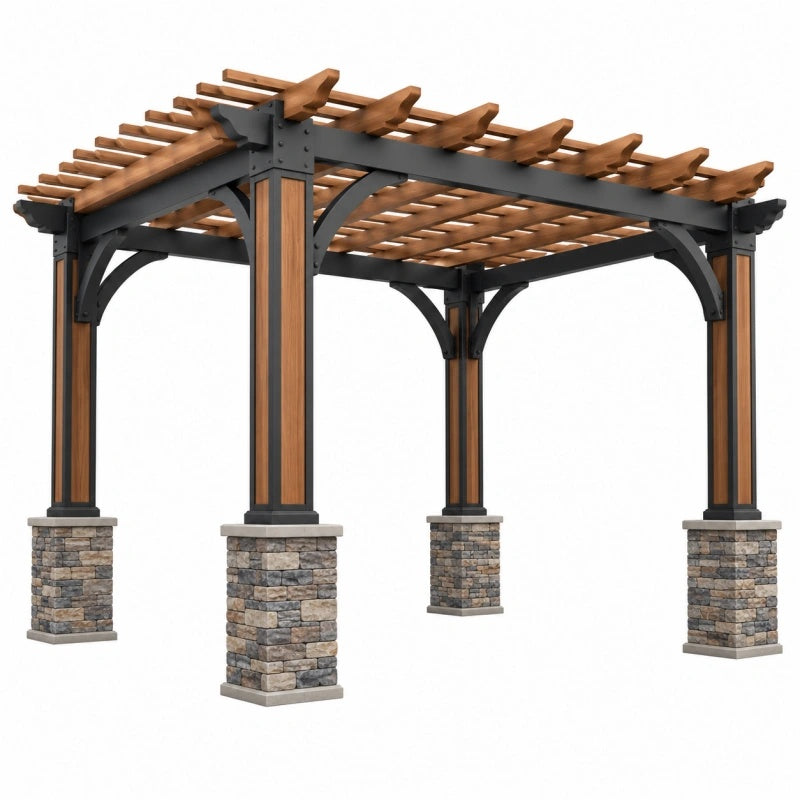 Pergola aus Holz und Metall in Steinoptik, 300x300x260 cm, für den Außenbereich, von Furniaurelia.