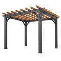 Schwarze Gartenpergola aus Stahl und Holz, 300x300x240 cm, offene Dachleisten, von Furniaurelia.