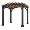 Stahl-Holz Pergola 300x300x240 cm in Schwarz und Braun mit Lamellendach für Garten, outdoor Möbel, Schutz und Schatten