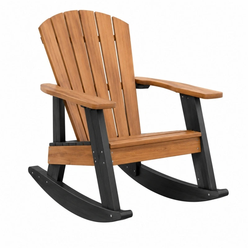 Brauner und schwarzer Schaukelstuhl aus Holz mit Armlehnen, Maße 97x82x101 cm, für Garten, von Furniaurelia